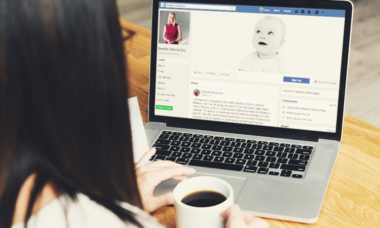 Woman browsing pediatrician facebook page